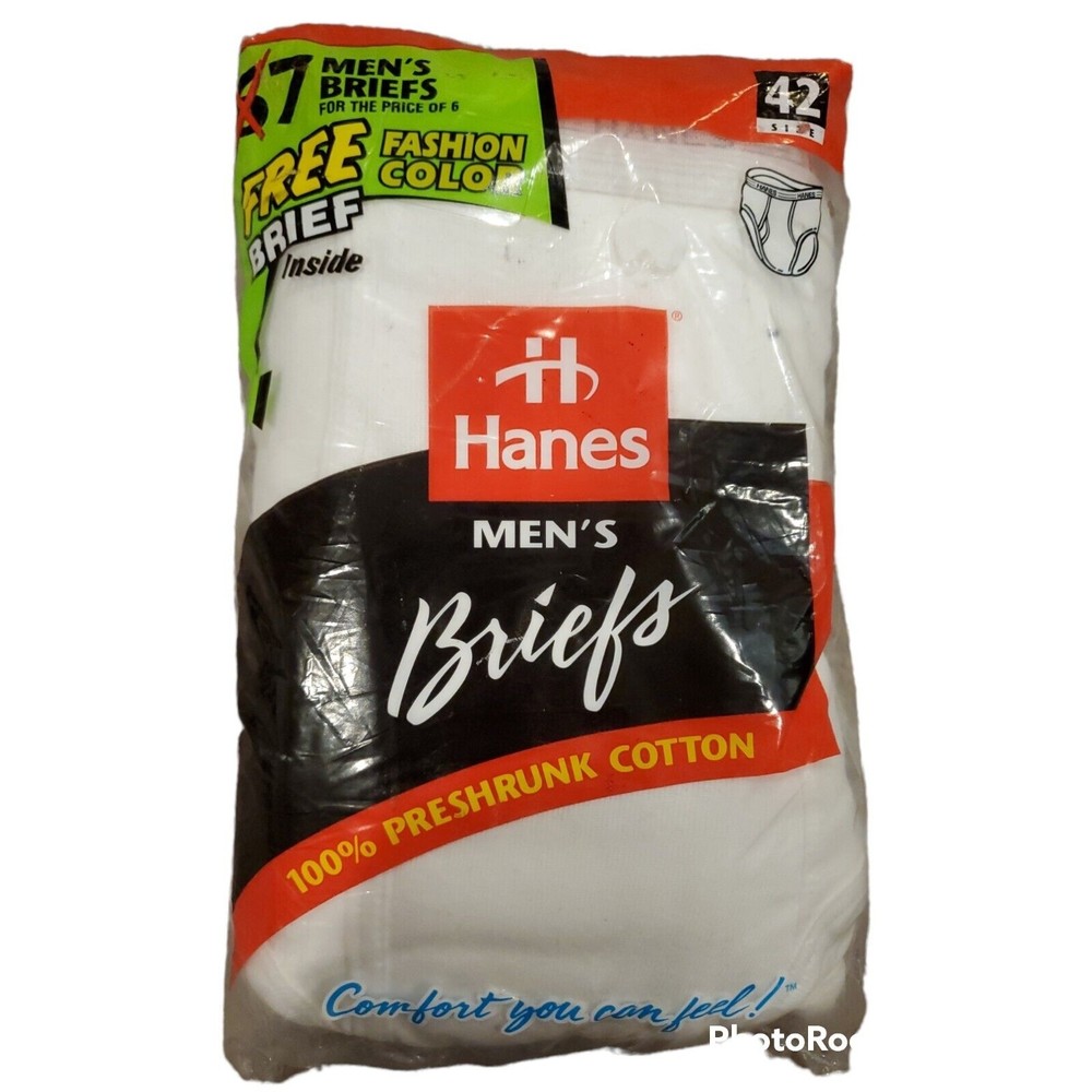 Vintage Mens Hanes Briefs Underwear Size 42 XL, 7 Pairs White 1997 New Sealed